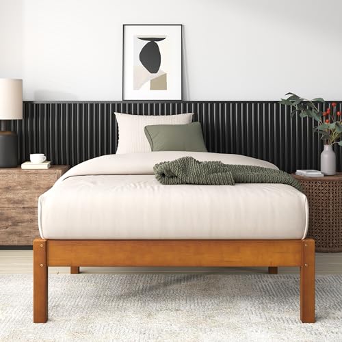 Twin Bamboo Platform Bed Frame with Under-Bed Storage - Brown, No Box Spring Needed