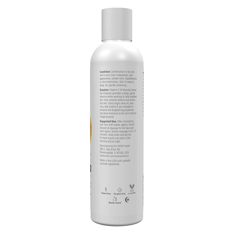 NOW Foods Vitamin C & Manuka Honey Gel Cleanser, 8 Oz (Pack of 2) – Brightening System