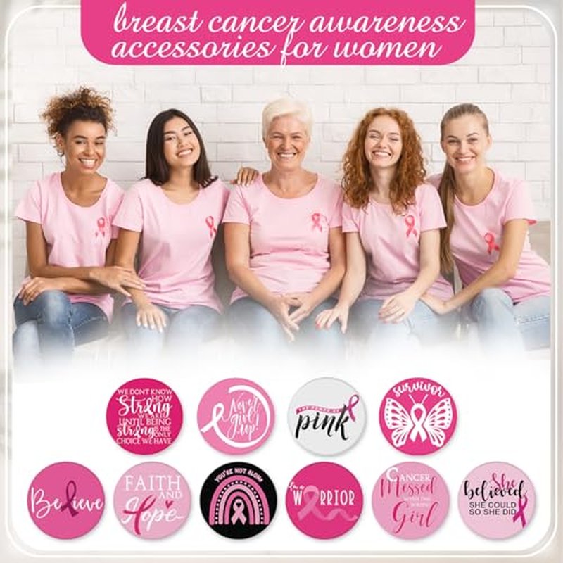 100 Pcs Breast Cancer Awareness Gifts Pocket Mirror Bulk Portable Travel Mirrors Pink Ribbon Breast Survivor Compact Mirror for Charity Women Public School Events Supplies (Inspirational)