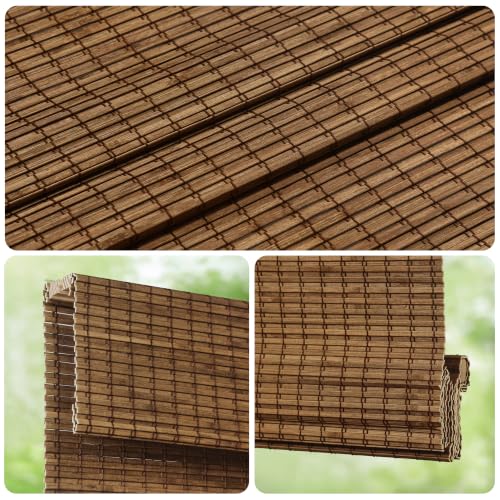 Cordless Bamboo Roman Shades - Highfield Teak, 35x64 Inches, Natural Window Covering - Privacy Variation