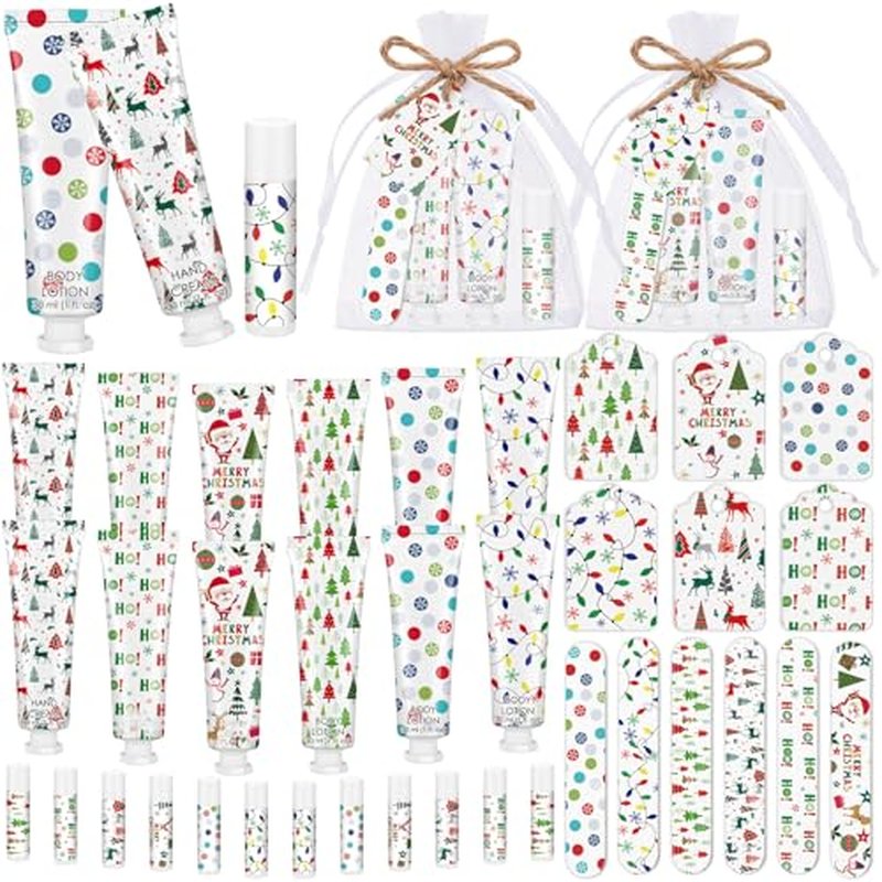 6 Sets/36 Pcs Christmas Party Favors Christmas Hand Cream Body Lotion Lip Balm Nail File Gifts Set Xmas Stocking Stuffers Travel Size Lotion Bulk Holiday Party Supplies for Coworkers Women Adults