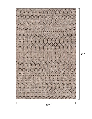 Jonathan Y Ourika Moroccan Indoor/Outdoor Area Rug 5'3" x 7'7" Natural/Black - Geometric Flat-Weave, Pet-Friendly