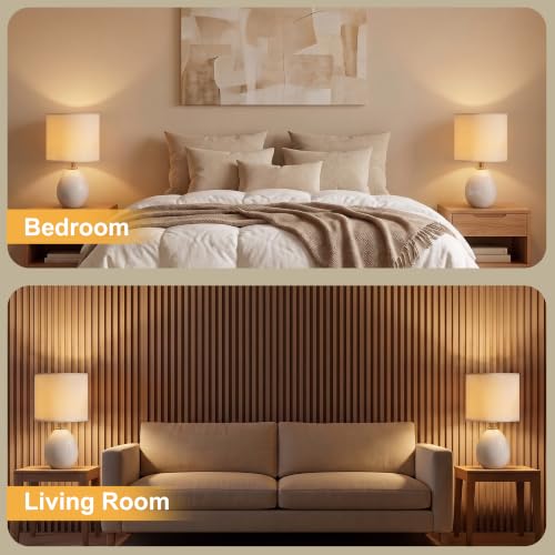 Ceramic Table Lamps Set of 2 - Cream Linen Shade, 17.7 Inch - Living Room & Bedroom Decor