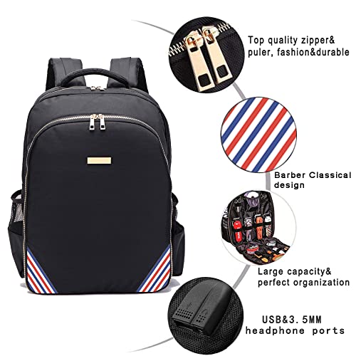 Barbers Bookbag for Clippers & Tools with USB Port - Red White & Blue PU