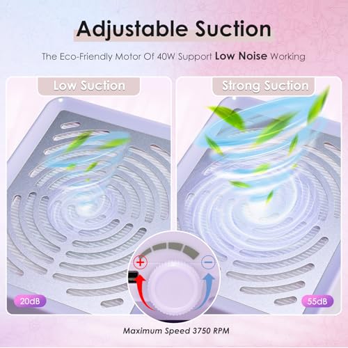 Purple Nail Dust Collector with Lamp & 50 Disposable Filters - Electric Manicure Vacuum