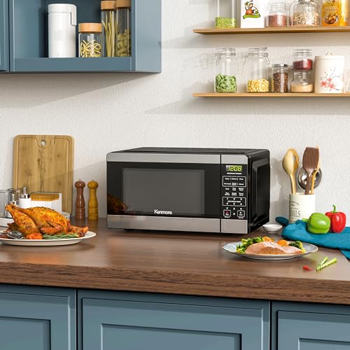 Stainless Steel Countertop Microwave 0.7 Cu Ft 700W with 6 Auto Presets & Child Lock
