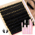 Volume Lash Clusters Kit with Spikes Lash Extension Kit 300D Lashes Cluster Eyelash Clusters 10-18mm Thick D Curl Lash Clusters 3D Fluffy Cluster Eyelash Extensions Lash Bond and Seal Tweezers Brush