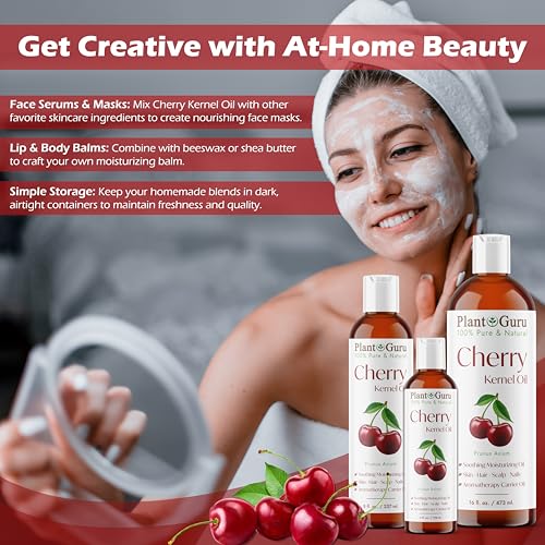 Plant Guru Cherry Kernel Oil 32 fl. oz. Cold Pressed 100% Pure & Natural Carrier ? Skin, Face, Body & Hair Growth Moisturizer. Great for DIY Creams, Lotions, and Lip Balms.