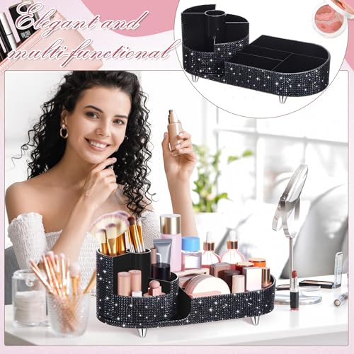 Resholder Black Rhinestone Rotating Makeup Organizer - Stylish Vanity Storage