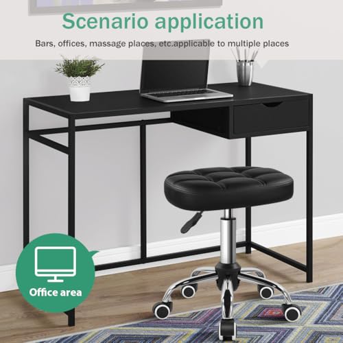 FURWOO Black Oval Height-Adjustable Massage Chair Stool with Wheels