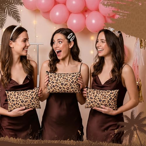 Sunnymove 20 Pcs Leopard Canvas Makeup Bags with Zipper - Travel Toiletry & Gift Set