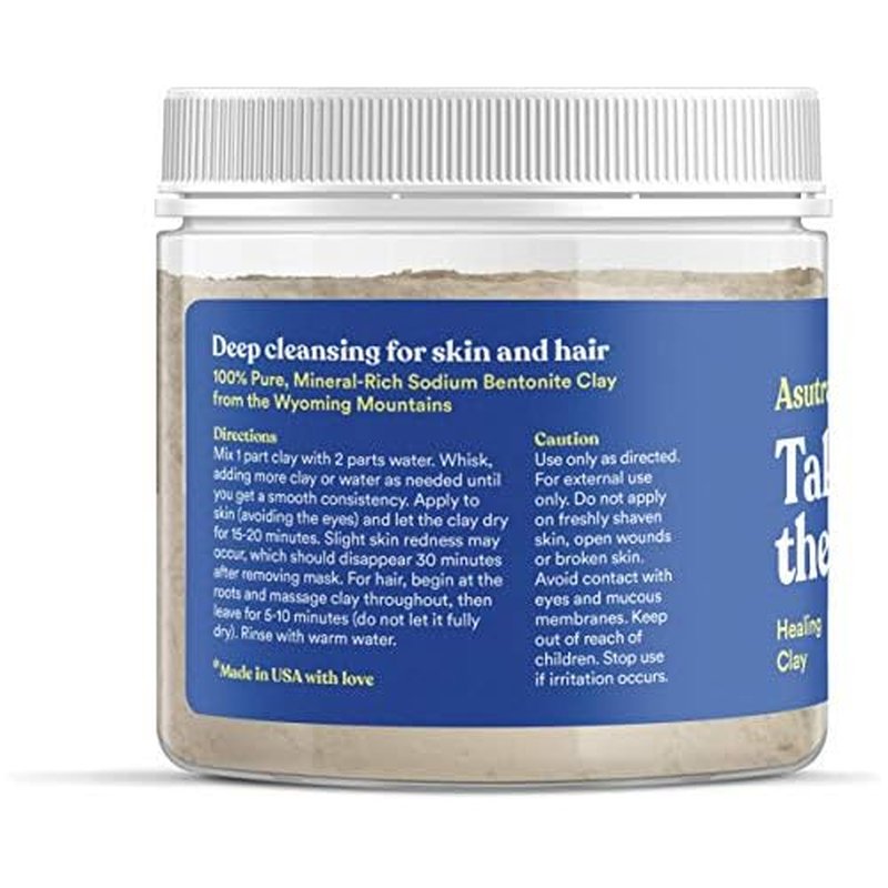 ASUTRA Indian Healing Clay Mask, 1 lb - For Skin & Hair Care, Deep Pore Cleansing, Soften, & Brighten Complexion, Anti-Blemish Acne Treatment, Anti-Aging Properties, Unscented Sodium Bentonite Clay