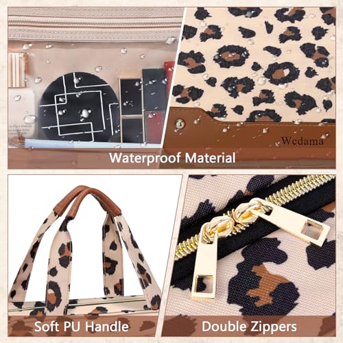 Large Waterproof Toiletry Bag for Women with Jewelry Organizer - Leopard Print Travel Organizer