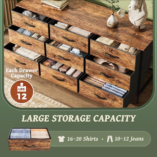Huuger 9-Drawer Dresser with TV Stand, Rustic Brown, 47 Inch Storage Chest
