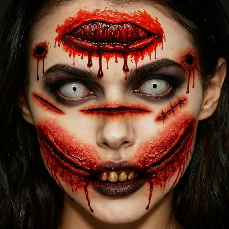 22 Sheets Halloween Face Scar Tattoos ? Zombie Makeup Wound Stickers, Fake Scars Cuts Stitches, Realistic Halloween Temporary Tattoos for Zombie Costume & Scary Makeup (A)