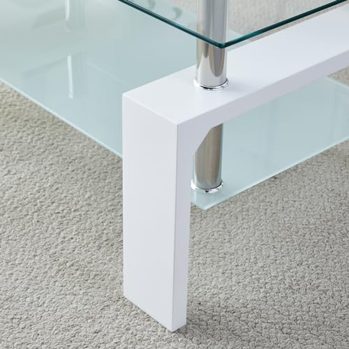 Kebynti White Rectangular Glass Coffee Table - Modern Living Room Furniture
