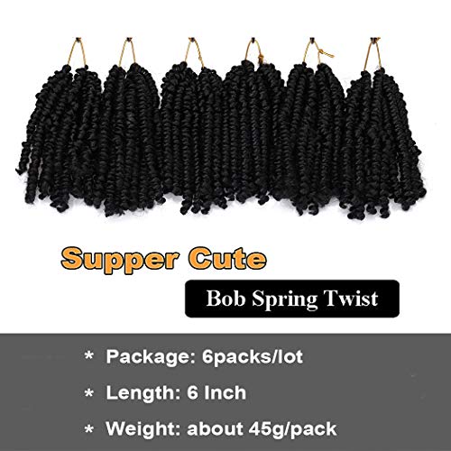 Dorsanee 6 Inch Short Bob Spring Twist Crochet Hair 6 Packs - 1B#