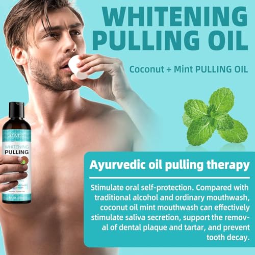 Coconut Oil Pulling for Fresh Breath and Oral Hygiene - Ayurvedic Expert Formulated | Supports Healthy Gums | Natural - Includes Tongue Scraper and Measuring Cup - 16 oz