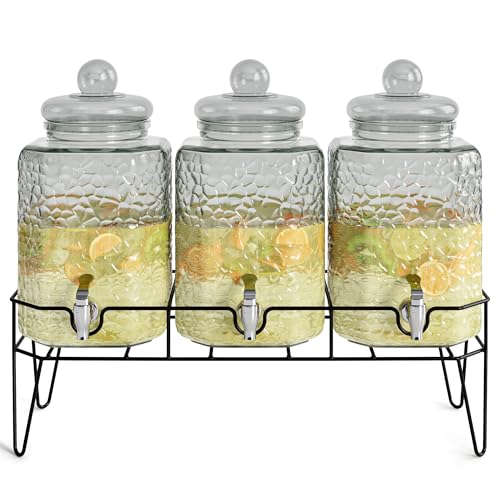 Style Setter Premium 1.5 Gal Glass Dispenser Set of 3 with Stand - Triple Beverage Stations