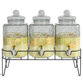 Style Setter Premium 1.5 Gal Glass Dispenser Set of 3 with Stand - Triple Beverage Stations