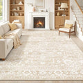 Soalmost 8x10 Beige Area Rug - Washable Geometric Pattern, Non-Slip, Soft Living Room Rug