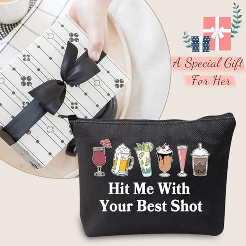 JXGZSO Funny Bartender Travel Kit Bag Margarita Makeup Zipper Bag Hit Me With Your Beat Shot Drinking Humor Gift (Hit Me With Your Beat Shot Black)