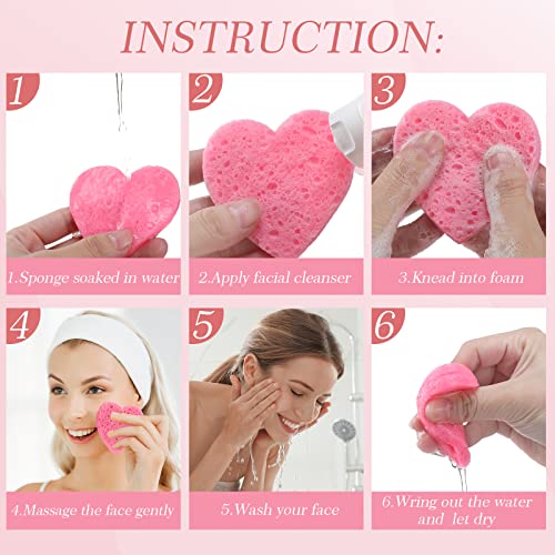 Sieral 120 Pcs Compressed Facial Sponges with Container Disposable Face Sponge Pads for Washing Face Cleansing Exfoliating Esthetician Makeup Removal(Heart,Pink)
