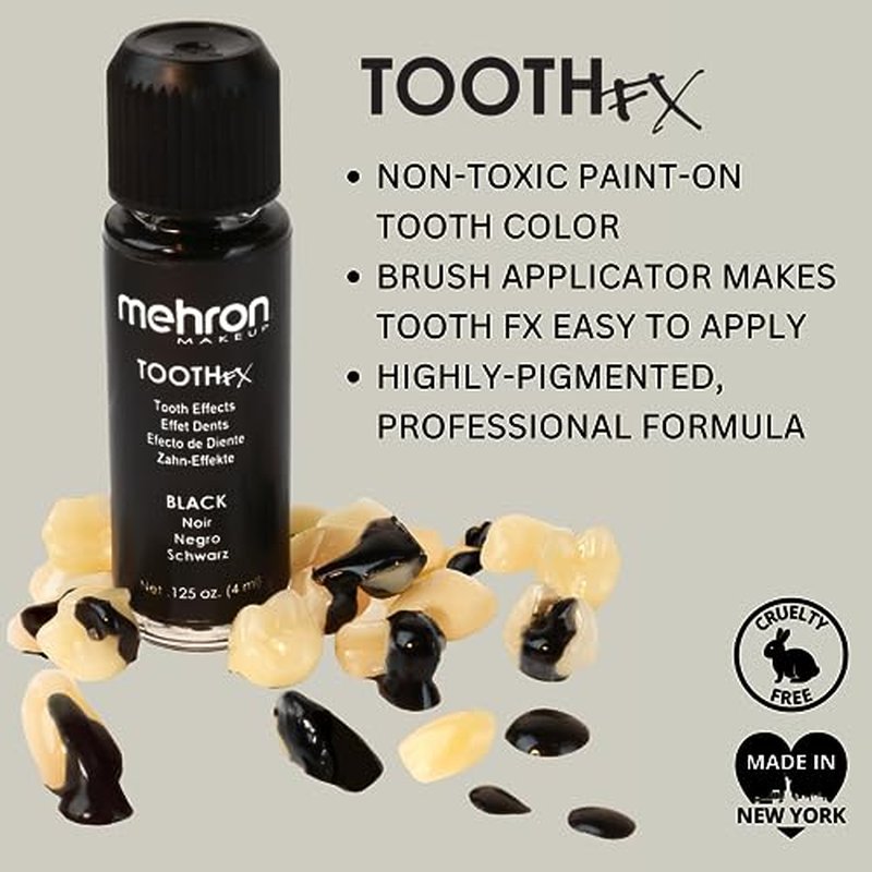 Mehron Makeup Tooth FX Black | Temporary Tooth Paint | Perfect for Creating Black Out Teeth Makeup, Rotten & Missing Teeth | SFX for Halloween, Cosplay, & Theater .125 oz (4 ml)