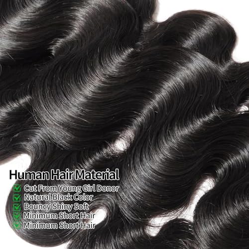 MIDOOT Body Wave Hair Bundles 18 Inch Black 3 Pack Brazilian Virgin Human Hair