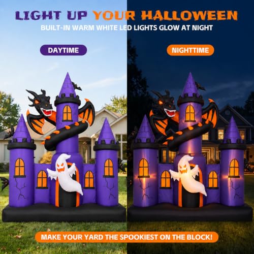 9 FT Inflatable Haunted Castle with Dragon Ghost LED Yard Decor