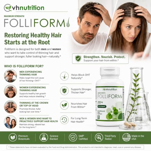 VH Nutrition FOLLIFORM DHT Blocker for Men & Women - 1500mg, Pack of 2, 60 Capsules Each