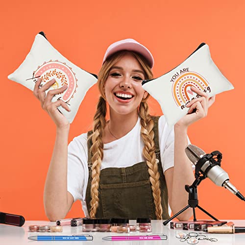 Chunful 36 Pcs Rainbow Canvas Makeup Bags Inspirational Gifts Bulk Keychains and Pastel Pens Motivational Cosmetic Bag for Women Appreciation Gifts Birthday Party Favors
