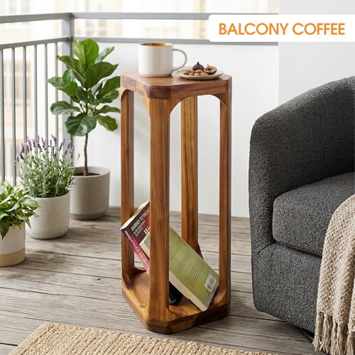 Small Square Side Table - 24 Inch Tall Acacia Wood End Table for Sofa, Balcony, Small Spaces