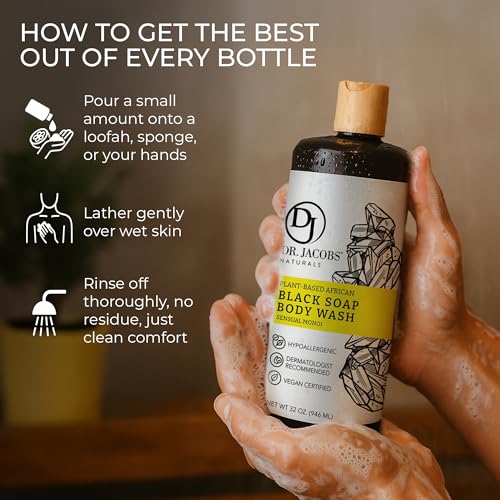 African Black Liquid Soap with Monoi Scent - All-In-One Body Wash, Shampoo & Shaving Soap | 16oz Pack of 2