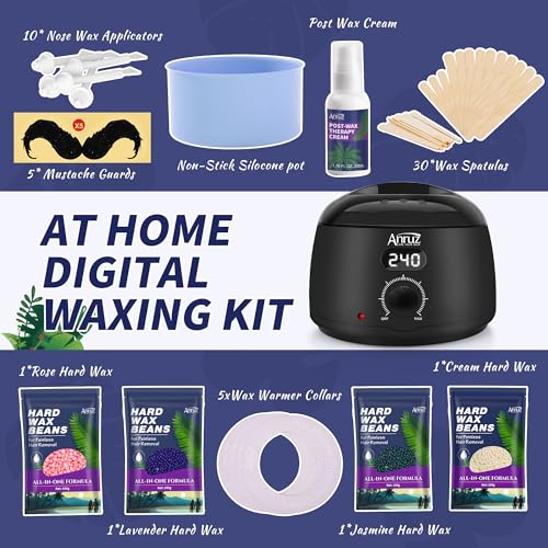 Anruz Waxing Kit for Women & Men with Digital Warmer & Post-Wax Cream - 4 Variations