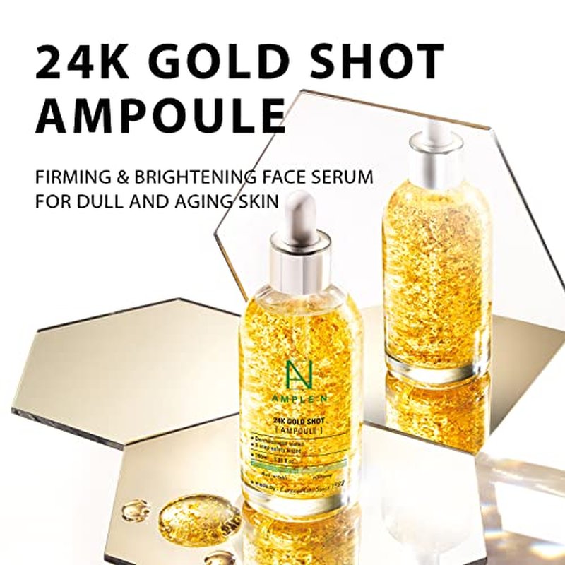 AMPLE:N 24k Gold Shot Serum - Korean 24K Gold Anti Aging Serum ? Erasing Wrinkles and Fine Lines with Collagen & Peptides ? Evens Skin Tone for Dull and Saggy Skin - 3.38 fl.oz.