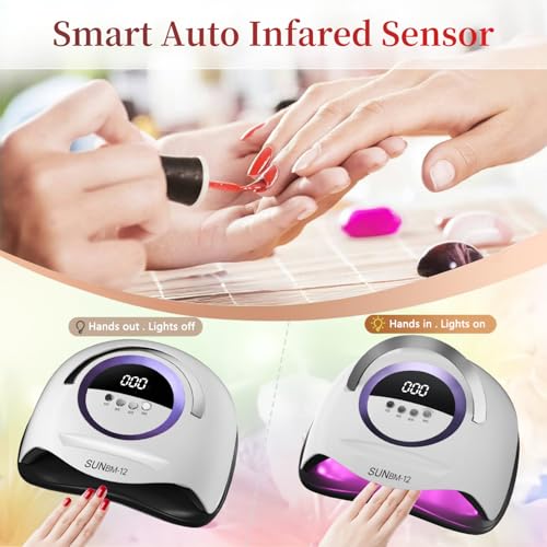 300W UV LED Nail Lamp with 72 Beads, Fast Curing Gel Polish, Automatic Sensor, 4 Timer Settings, Portable Nail Dryer