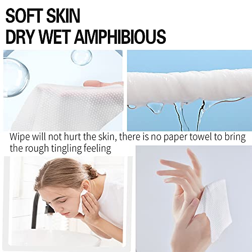 Cotton Facial Dry Wipes 100 Count, Deeply Cleansing Disposable Face Towel Cotton Tissue, Multi-Purpose for Skin Care, Facial Tissue for Cleansing, Skincare and Makeup Remover,Make-up Wipes