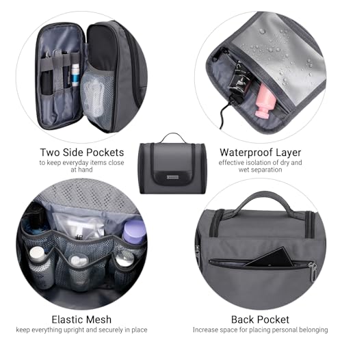 WITZMAN Toiletry Bag for Men Women Large Hanging Multi-organization Bathroom Bag Water-resistant Dopp Kit Shaving Bag Men(B690 Silvery Grey)
