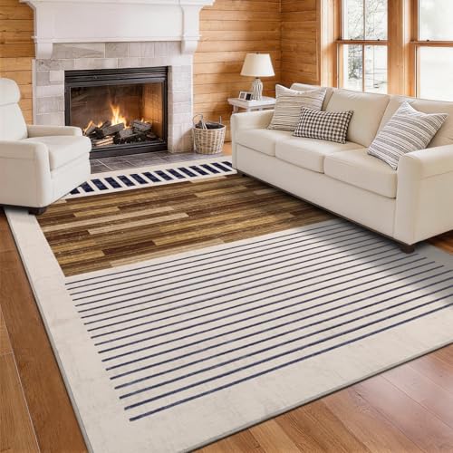 YIHOUSE Beige Brown 8x10 Modern Abstract Washable Area Rug for Living Room
