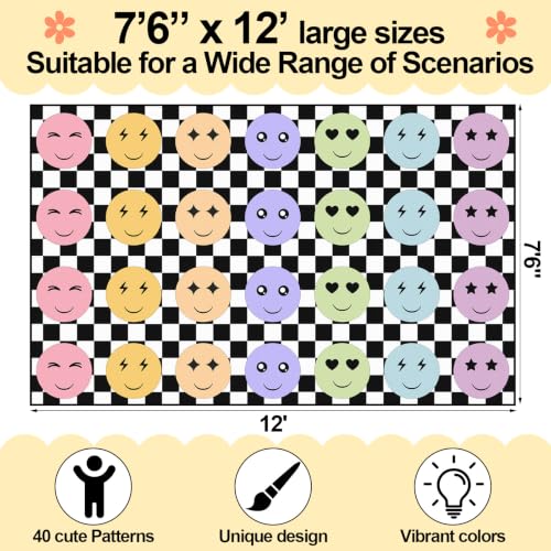 Large Classroom Rug with Smile Face Design - Black & White Variation