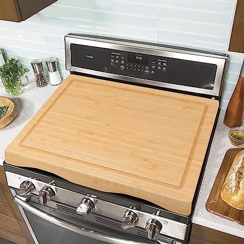 Gas Stove Cover Board with Legs & Juice Grooves - Adjustable Bamboo Noodle Board for Kitchen & RV