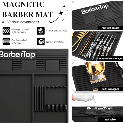 16.5 x 12.6 Inch Magnetic Barber Mat with Anti-Slip Silicone Surface for Tools and Accessories