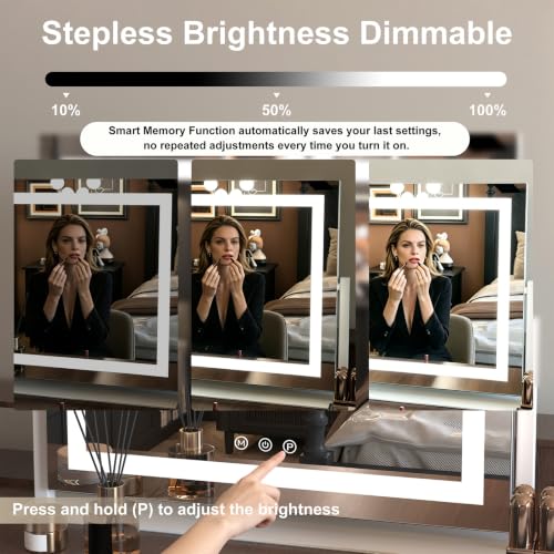 Lighted Makeup Mirror 22.8x17.7in 10X Magnification USB Type-C White Horizontal Rectangle