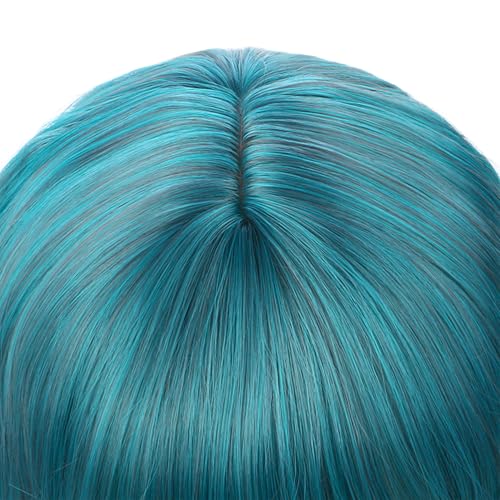 Women Short Curly Wavy Blue Ombre Wig - Mixed Blue, 13 Inch, Adjustable Cap