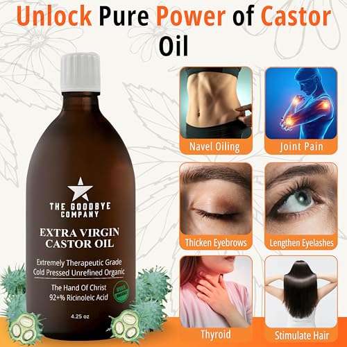 The Goodbye Company Organic Cold Pressed Castor Oil 4.25oz Pack of 2 - Hair, Skin & Lash Nourishment
