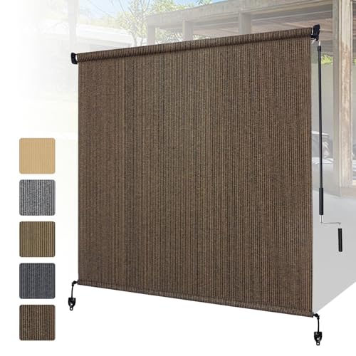 Outdoor Roller Shades 6' W x 8' H Splicing Design Cordless Patio Blinds - Mocha