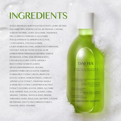DAERA Exo Green Shampoo for Thinning Hair 10.14 Fl Oz - Volumizing, Deep Cleansing, Biotin & Caffeine