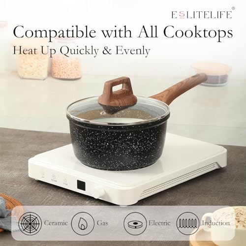 Black 9-Piece Nonstick Cookware Set with Granite Coating, Compatible with All Stovetops