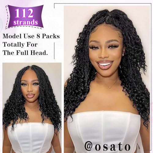 14 Inch Bohemian Goddess Box Braids Crochet Hair with Curly Ends - 8 Pack, T1B/BUG Variation